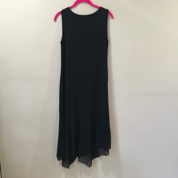 EILEEN FISHER Womens Xs Asymmetric Midi Dress Sleeveless Black Jersey Crewneck - Picture 2 of 7
